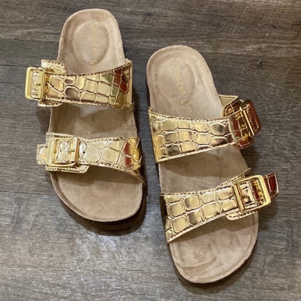 Madden Girl Gold Croco Brando Sandals